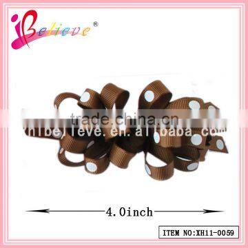 Promotion Price Good Quality Factory Direct Sale Delicate Dot Grosgrain 4.0 Inch Frizzy Ribbon Bow Hair Barrette (XH11-0059) photo-6