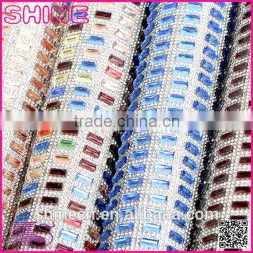 YIWU Wholesale Manufacturer Hot Sale Hot fix Strong glue 24 rows Rhinestone triming mesh