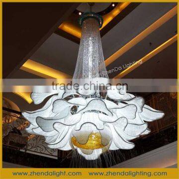 Huge flower crystal pendant light for high ceiling decoration