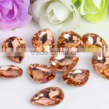 Peach AAA Quality Wholesales Point Back Loose Shapes Teardrop Crystal Glass Beads for Jewelry Cloth Phone Decorating Cheap