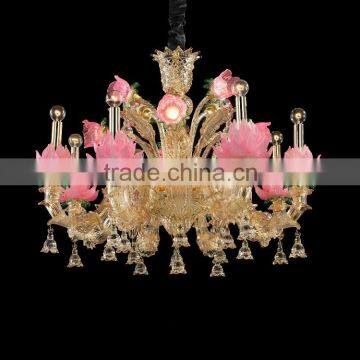 2015 golden pink flowers larger chandeliers pendant light for decoration