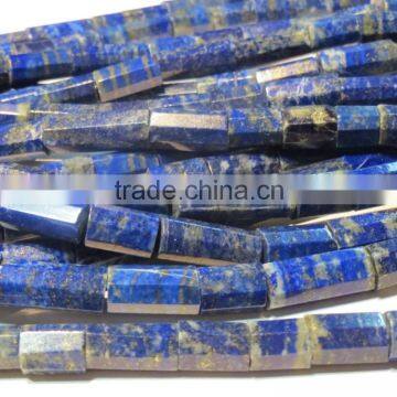21 Inch Long Strand Natural AAA Grade Pyrite Infused Lapis Lazuli Faceted Large Tube Stone Beads photo-4