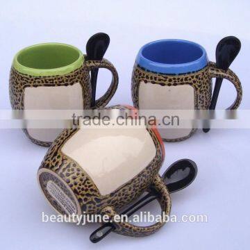 ceramic coffee tea mug cups with spoon and handle for promotional gifts