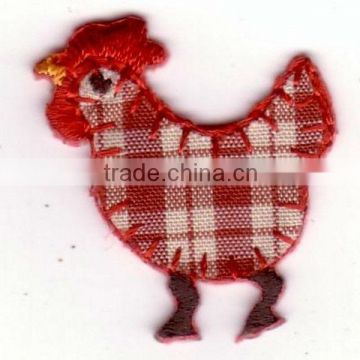 Red Plaid Farm Rooster Chicken Embroidery Patch Applique