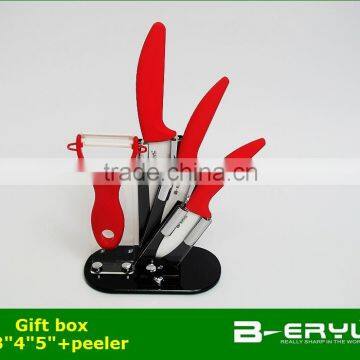 BERYL 5pcs Gift Set , 3"/4"/5"+peeler+Knife Holder Ceramic Knife Sets 3 Colors Curve Handle,White Blade, CE FDA Certified photo-5