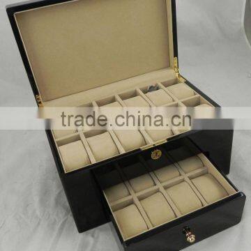 Luxury Customized black wooden watch box with 20 slots