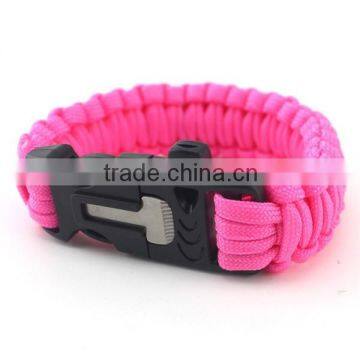 hot sale plastic clasp paracord men bracelet with whistle