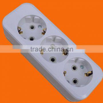 European style 3 way power extension socket with earth (E8003E)