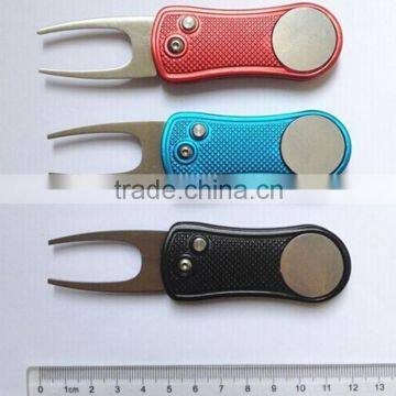 Aluminum handle Golf Divot Repair Tool with ball marker golf pitch fork