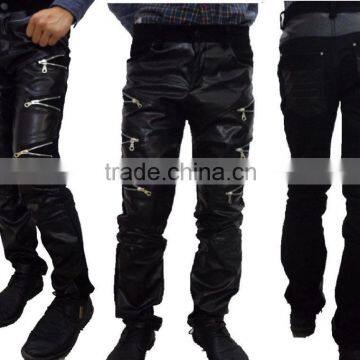 newest design split joint black and red mens leather pants,Mens blue leather sweatpants Pant manufacturer,