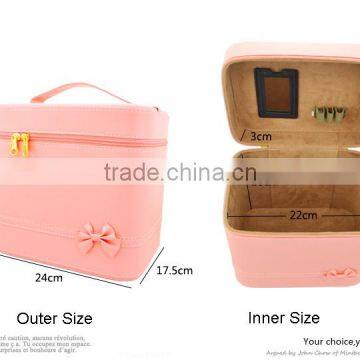 Cosmetic Case Travel Toiletry Bag Organizer With Mirror And Butterfly Knot Design photo-2