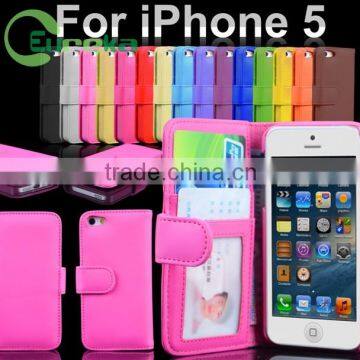 Hot selling multi-functional flip style pu stand leather case for IPhone 5