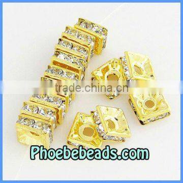 Wholesale 7mm Gold Spacer Beads CZ Crystal Rhinestone Pave Square Metal Jewelry Findings High Quality SRS-AA03