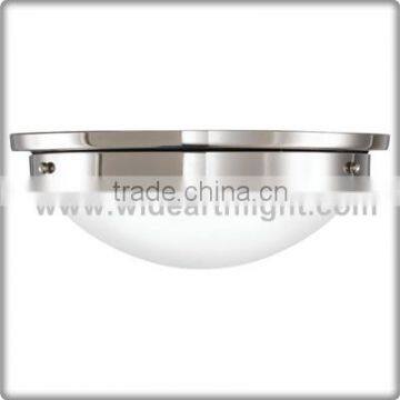 UL CUL Listed Brushed Nickle Round Metal Base Bathroom Ceiling Lamp With Glass Shade C81377