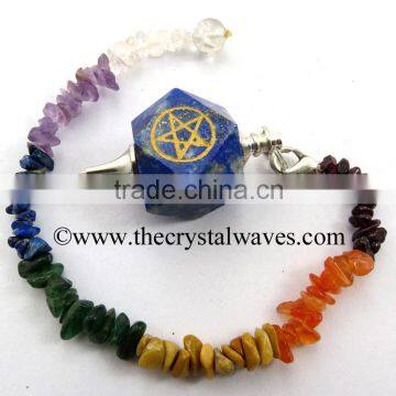 Lapis Lazuli Pentacle Engraved Hexagonal Pendulum With Chakra Chips Chain