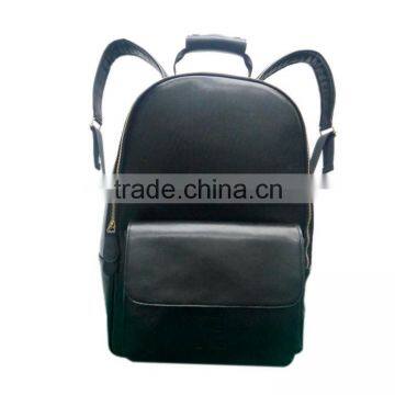 New trend simple college style black real leather girls casual backpack