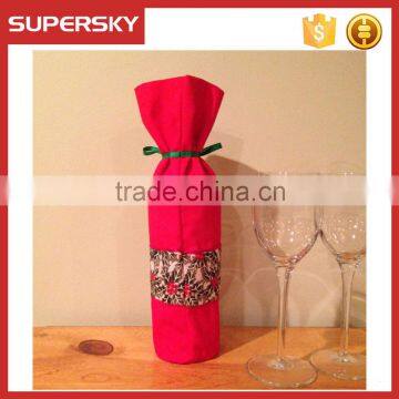 V-576 Wholesale christmas wine bottle covers sweater lace and ribbon tie wine bottle bag