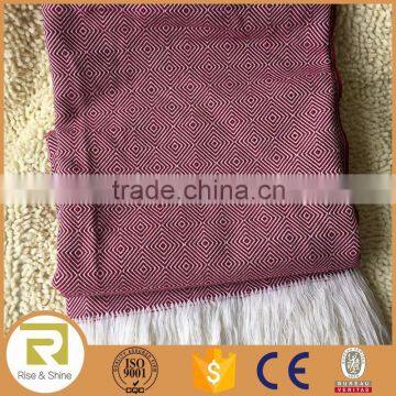 Wholesale 100% Acrylic woven diamond jacquard thick fringed throw blanket