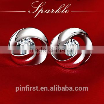 Factory Wholesale S925 Silver 3A cubic zirconia Stud Earrings Fashion Rotating Earrings Anti allergy