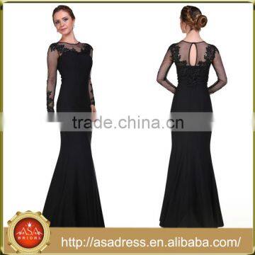 ABI-09 See Through Appliques O-neck Long Mother Dresses with Long Sleeves Custom made Mother Of the Bride Dresses