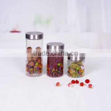 3pcs glass storage jar set with metal lid