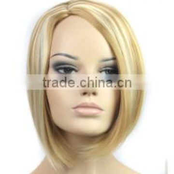 Fashion Women's Short Straight Hair BOBO Side Bangs Blond Color Mixing Wig