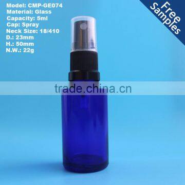 New design 5ml cobalt blue spray bottle, atomizer essential oil bottle with plastic spray