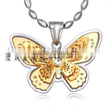 TC013 Big Yellow Gold Butterfly Pendant in Stainless Steel