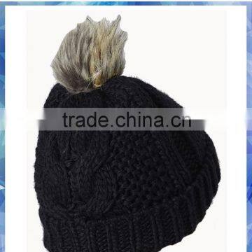 Black Chunky Cable Knit Hat/custom Pom Pom Beanies/fur Pom Pom Beanie photo-3