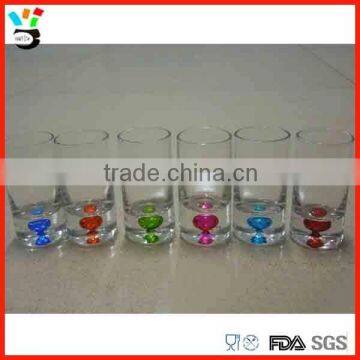 Clear good quality handmade cylinder shape multicolored bubble bottom shot glass