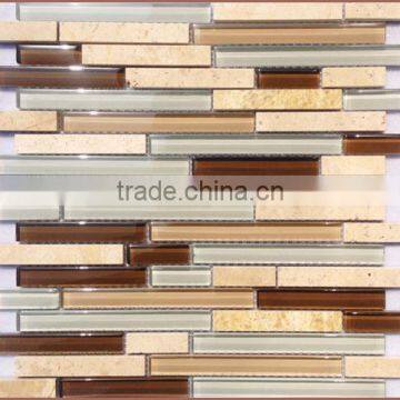 Linear Stone Blend Glass Mosaic Kitchen Backsplash Wall Tile