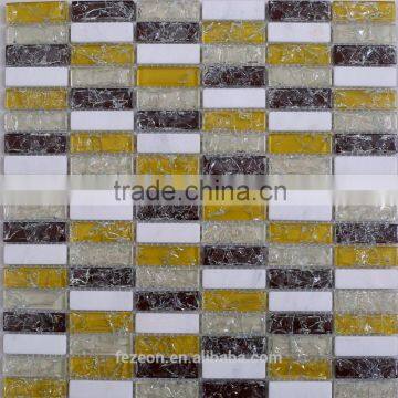 Glass Marble Mosaic Strip White Stone Glass Mosaic Tile