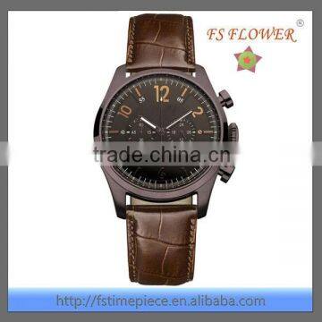 FS FLOWER - Coffee Gold Plated Men's Classic Series Of High-Grade Sapphire Crystal Leather Watch