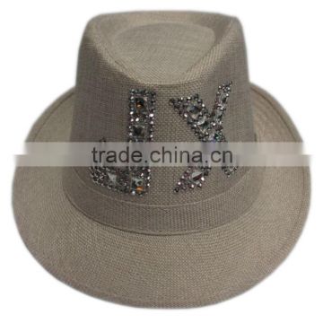 Village hats fedora hat with rhinestone logo