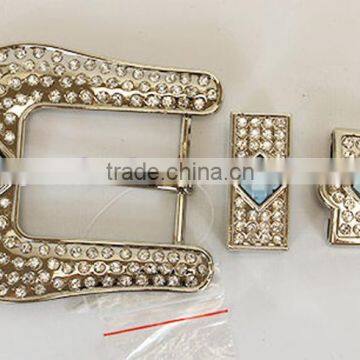 3 Pcs Western Silver Cowgirl Cowboy Blue Rhinestone Buckle Set