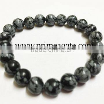 Snowflake Obsidian Elastic Bracelet | Agate Beaded Bracelet | Semi-precious Stone Agate Beaded Bracelet [High Quality