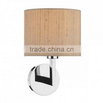 Factory price hot sale the lighting book ferrara polished chrome hotel style wall light complete with taupe silk shade