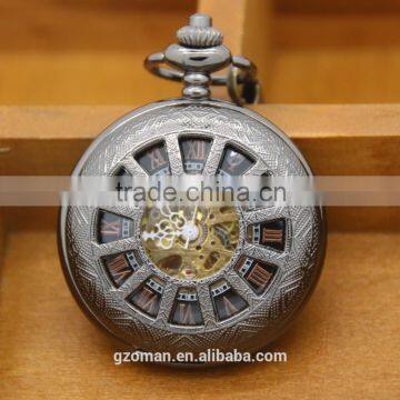 Archaize full black metal roman numerals dial skeleton mechanical pocket watch in bulk