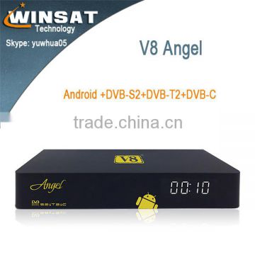 2015 NEW Arrival Andriod Combo DVB-S2+T2+Cable V8 Angel set top box Built in Bluetooth and WiFi Support IPTV & VOD