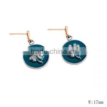 SRE0069 Trend 2016 Stainless Steel 316L Green Round Earring Clover Dangle Earring