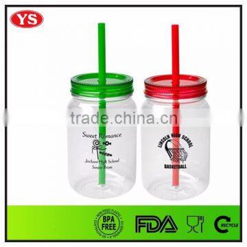 720 ML Single Wall Plastic Cylinder Mason Jar With Straw