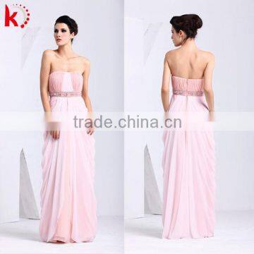 2014 Popular Strapless Evening Dress Backless Pink Bridesmaid Dress Guangzhou