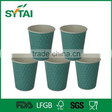 Wholesale Disposable Eco-friendly Round Embossing Paper Coffee Cups Green Blue Pink color