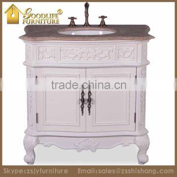 Curved Pear White 32 Inch Bathroom Vanity Cabinets with Marble Top