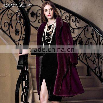 Wholesale long wine red mink fur coat parka for winter overcoat