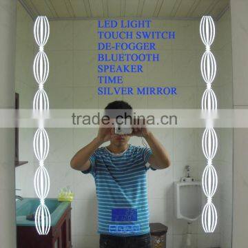 2016 carton fair displayed new designs touch switch led bathroom defogger mirror with bluetooth / speaker / time functions