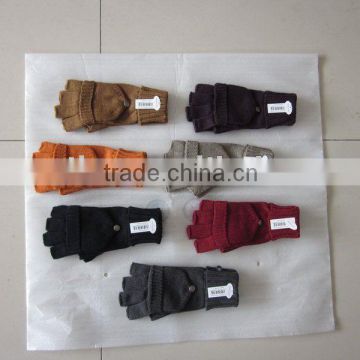 100% acylic knitted fingerless glove with flap in different colors