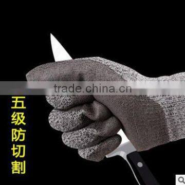 PPE cut resistant gloves/ polyurethane coated gloves/protective gloves/ HPPE gloves