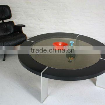 Black glass top round tea table