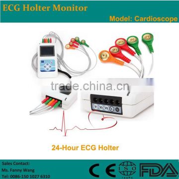 Hot Sale!!!CE Approved Advanced 3 channel 24-hour LCD ECG Holter recorder System with Software-Cardioscope